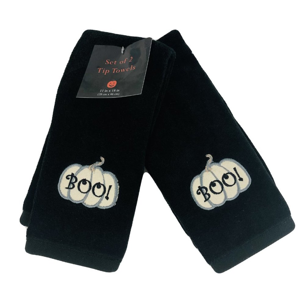 Halloween Hand Tip Towels Set of 2 Embroidered Pumpkin Bathroom Decoration New